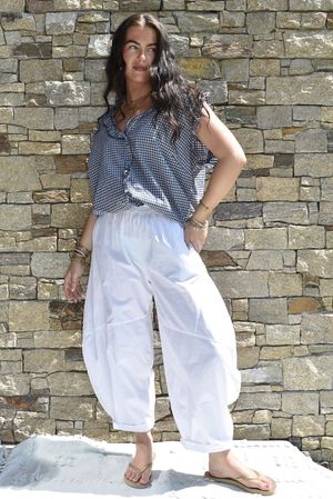 Arbi Gingham Y Blouse Navy